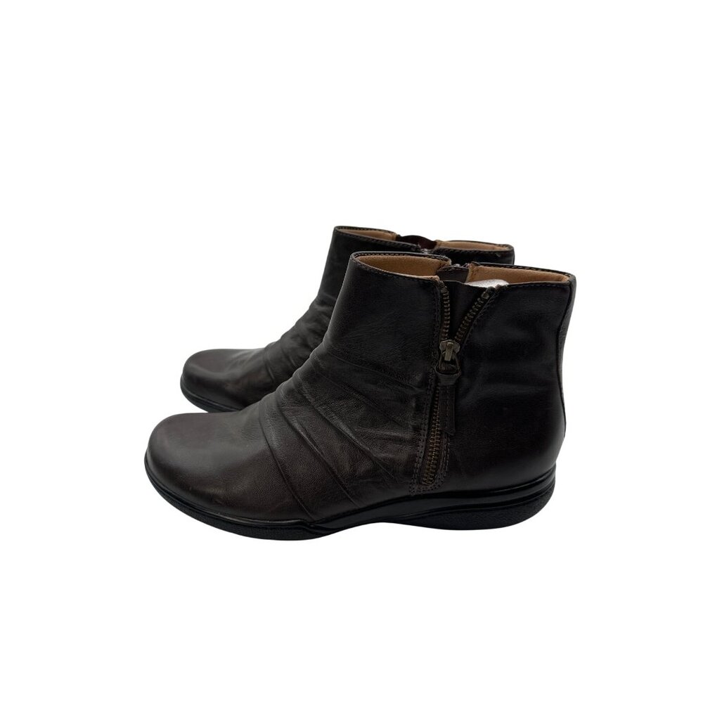Clarks SZ 10 Stylist Casual Zip Ankle Boots Dark Brown Comfortable Bootie